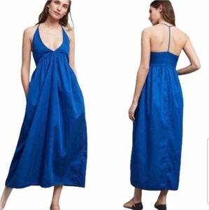 Anthropologie Lacausa Women’s Audra Maxi Dress Cobalt Blue Cotton T Strap Medium